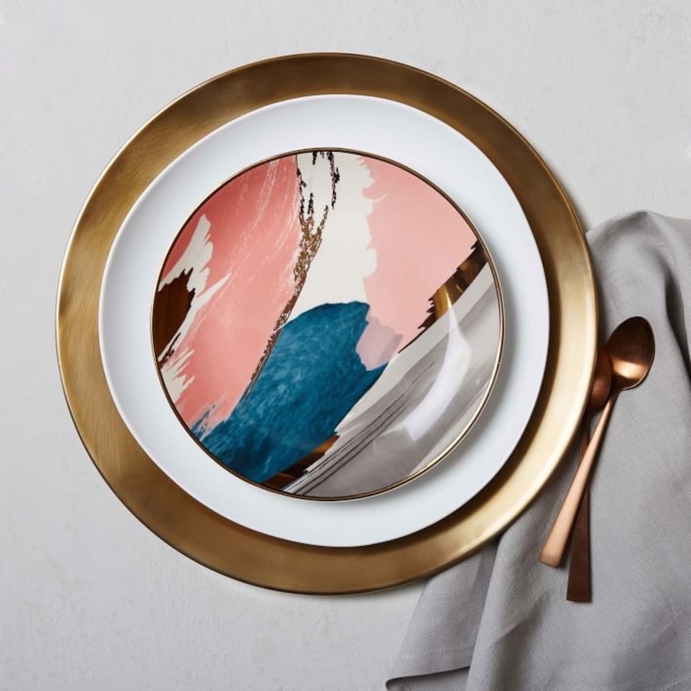 Blue Pink Gold Abstract Brush Strokes Salad Plate 9” - Picture 2 of 7